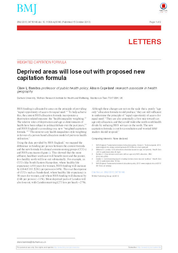 Deprived areas will lose out with proposed new capitation formula Thumbnail