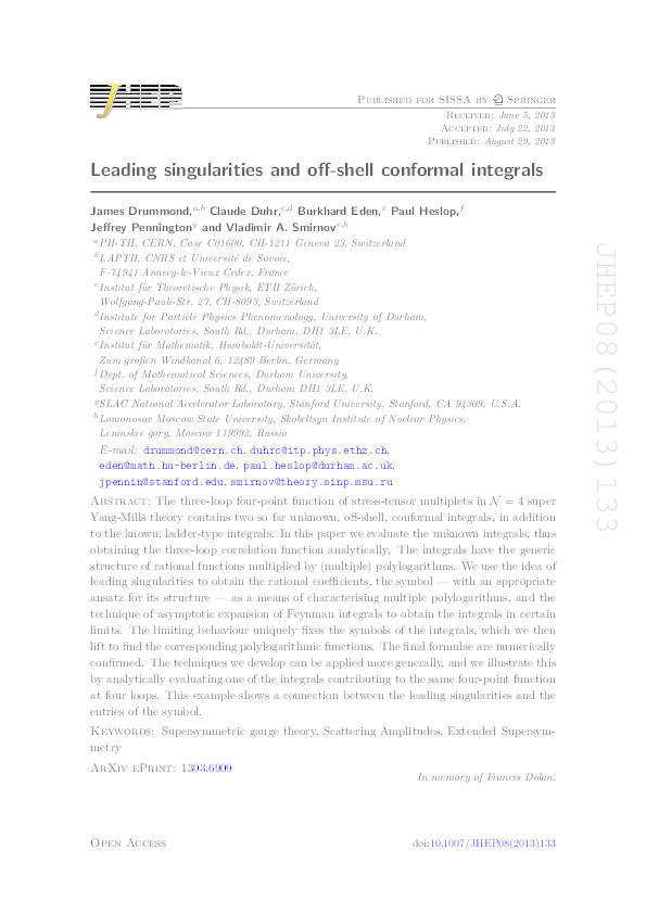 Leading singularities and off-shell conformal integrals Thumbnail