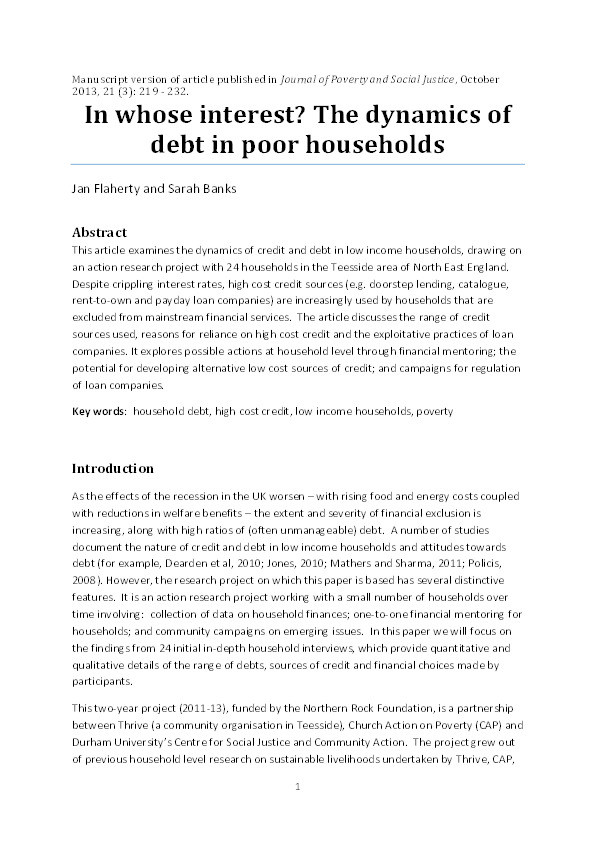 In whose interest? the dynamics of debt in poor households Thumbnail