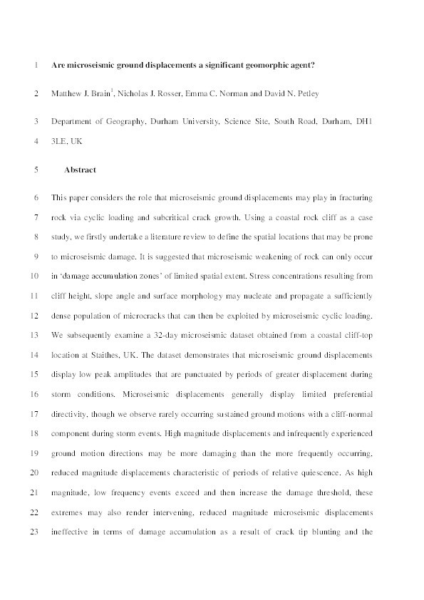 Are microseismic ground displacements a significant geomorphic agent? Thumbnail