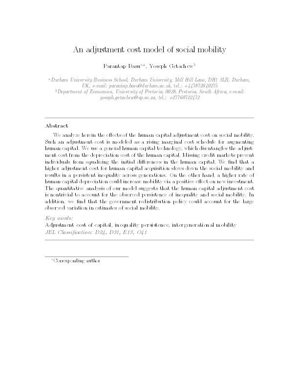 An adjustment cost model of social mobility Thumbnail