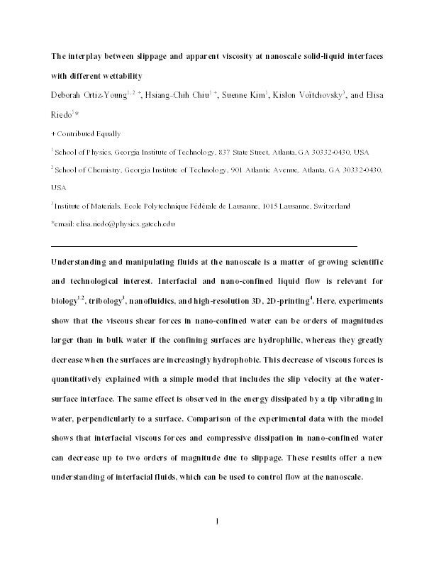 The interplay between apparent viscosity and wettability in nanoconfined water Thumbnail