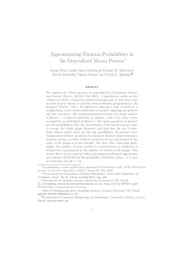 Approximating Fixation Probabilities in the Generalized Moran Process Thumbnail