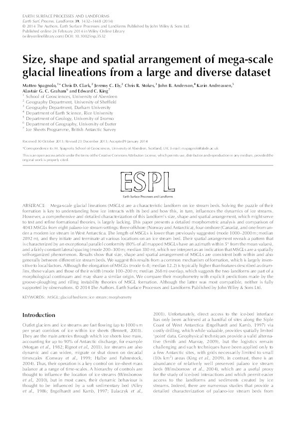 Size, shape and spatial arrangement of mega-scale glacial lineations from a large and diverse dataset Thumbnail
