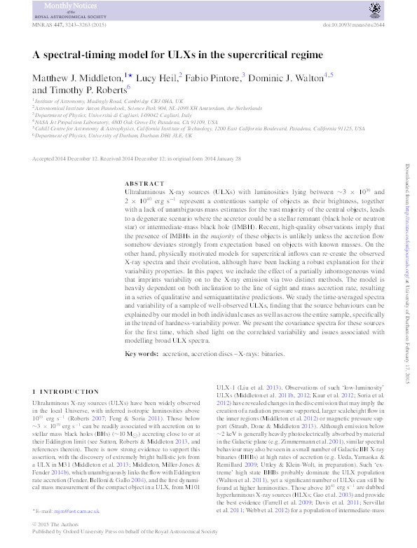 A spectral-timing model for ULXs in the supercritical regime Thumbnail