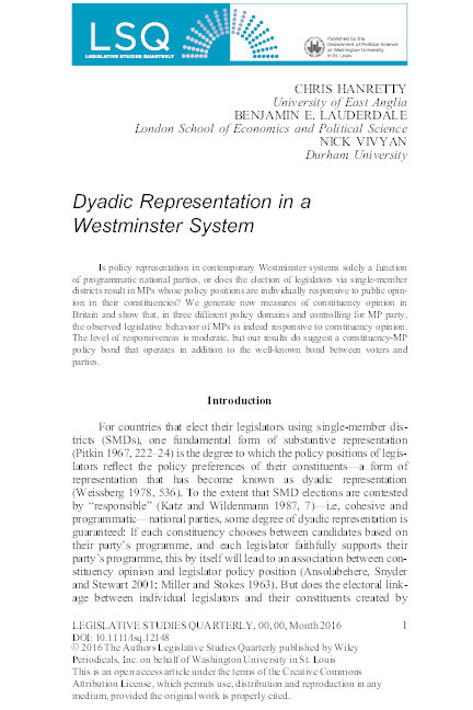 Dyadic representation in a Westminster system Thumbnail