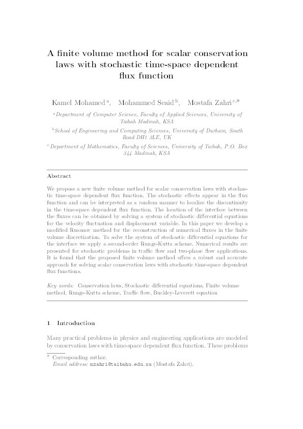A finite volume method for scalar conservation laws with stochastic time-space dependent flux function Thumbnail