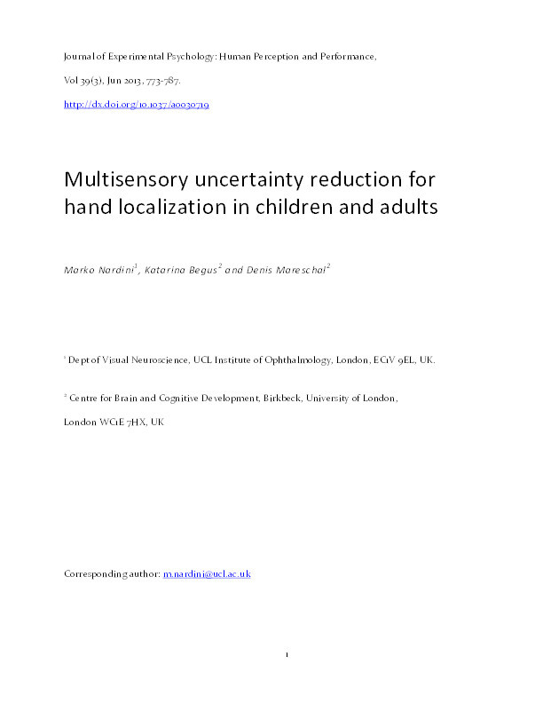 Multisensory Uncertainty Reduction for Hand Localization in Children and Adults Thumbnail