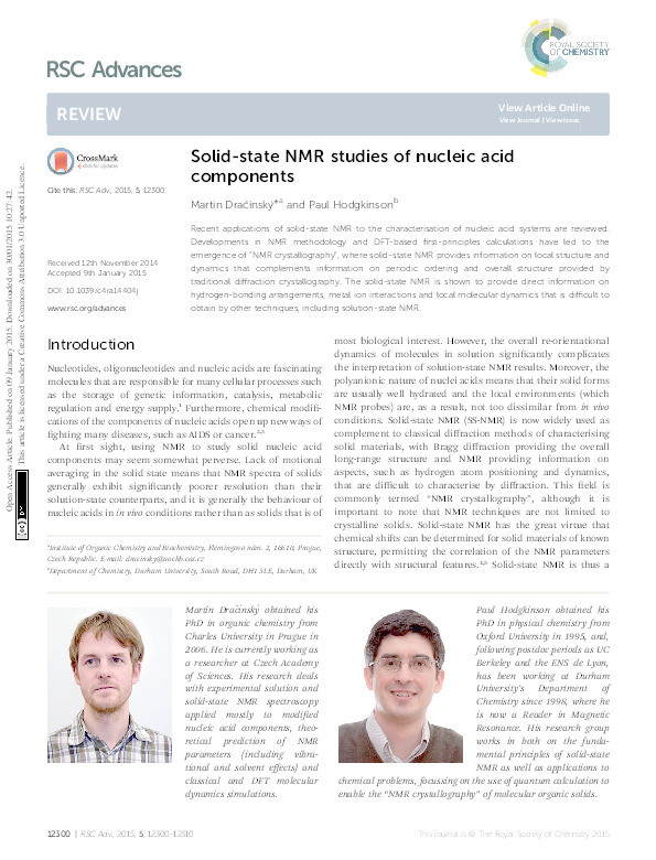 Solid-state NMR studies of nucleic acid components Thumbnail