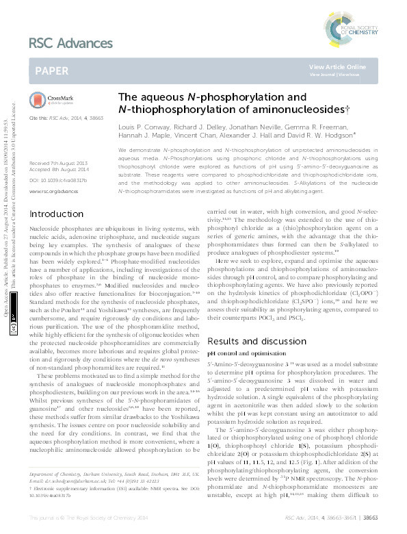 The Aqueous N-Phosphorylation and N-Thiophosphorylation of Aminonucleosides Thumbnail