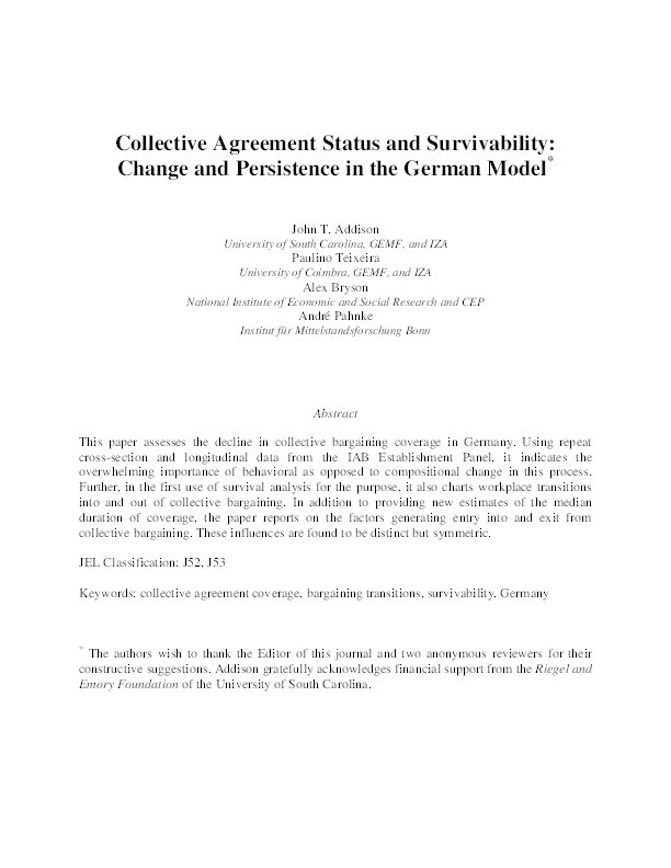 Collective Agreement Status and Survivability: Change and Persistence in the German Model Thumbnail