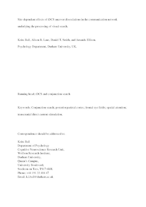 Site-Dependent Effects of tDCS Uncover Dissociations in the Communication Network Underlying the Processing of Visual Search Thumbnail