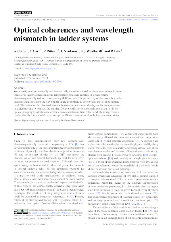 Optical coherences and wavelength mismatch in ladder systems Thumbnail