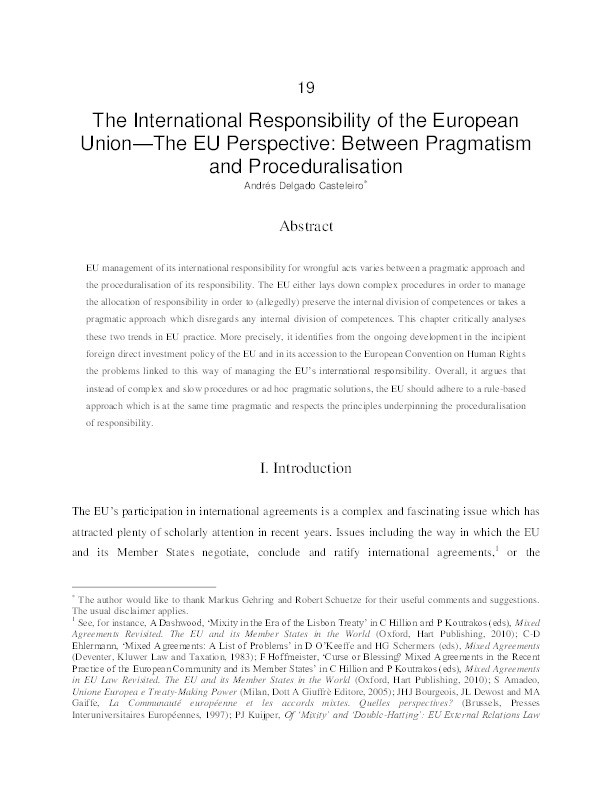 The International Responsibility of the European Union— the EU Perspective: Between Pragmatism and Proceduralisation Thumbnail