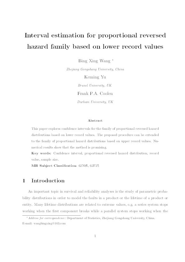 Interval estimation for proportional reversed hazard family based on lower record values Thumbnail