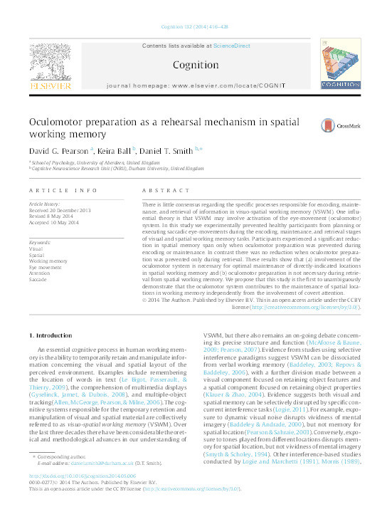 Oculomotor preparation as a rehearsal mechanism in spatial working memory Thumbnail