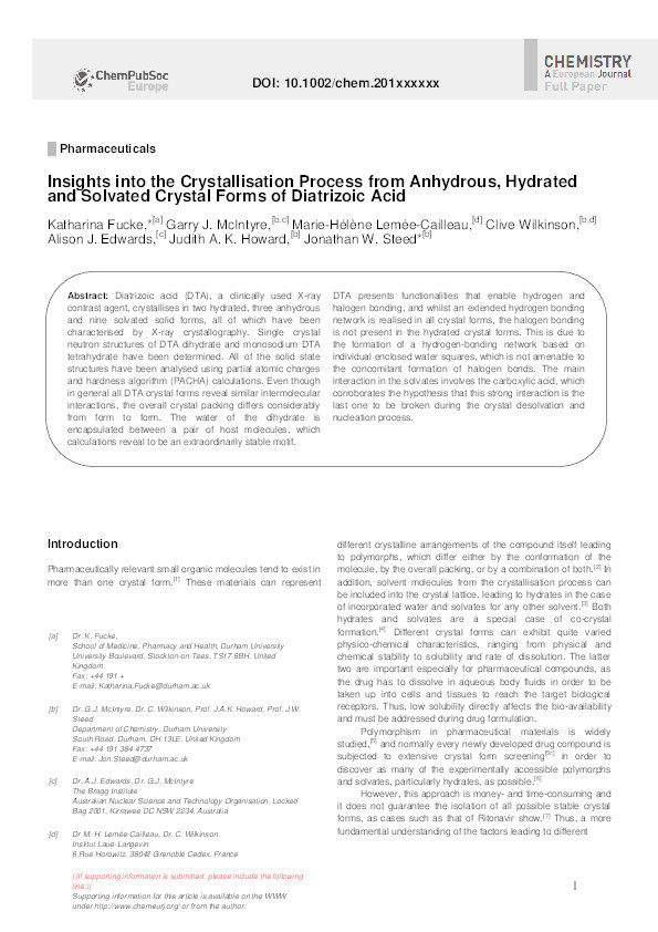 Insights into the Crystallisation Process from Anhydrous, Hydrated and Solvated Crystal Forms of Diatrizoic Acid Thumbnail