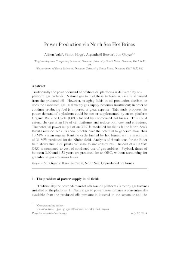 Power production via North Sea Hot Brines Thumbnail
