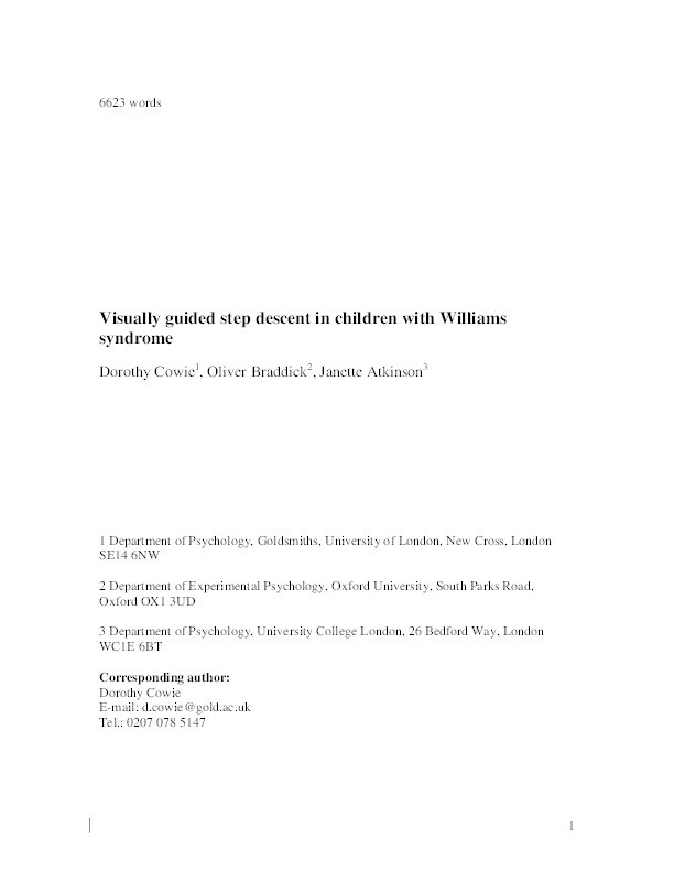 Visually guided step descent in children with Williams Syndrome Thumbnail
