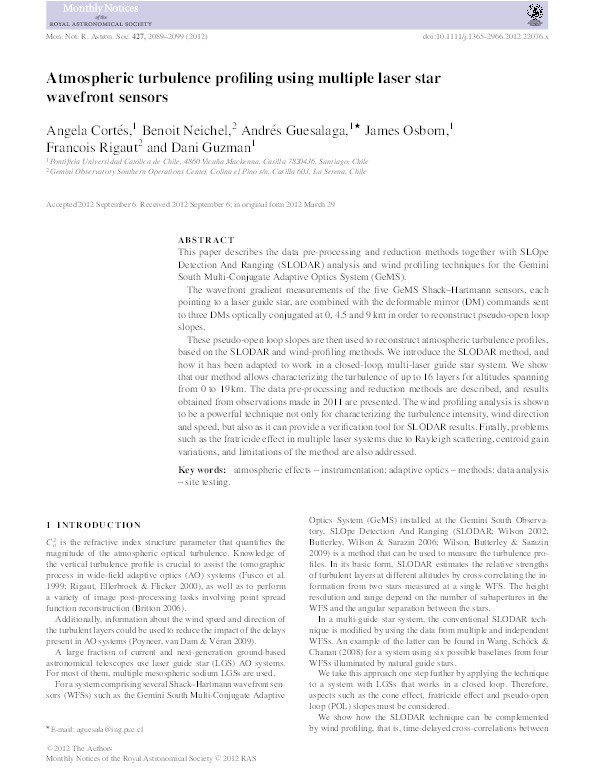 Atmospheric turbulence profiling using multiple laser star wavefront sensors Thumbnail