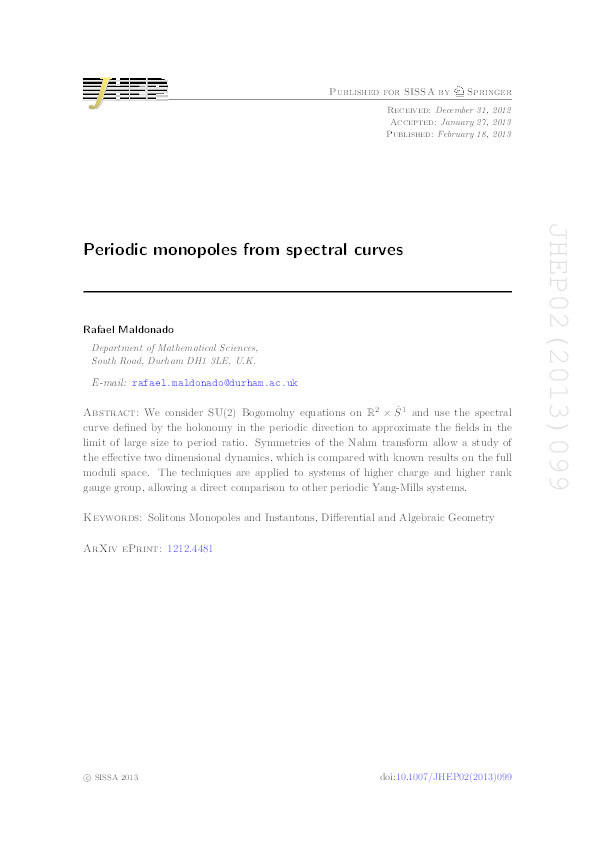 Periodic monopoles from spectral curves Thumbnail