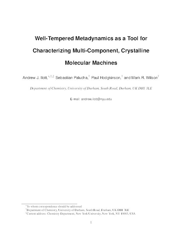 Well-Tempered Metadynamics as a Tool for Characterizing Multi-Component, Crystalline Molecular Machines Thumbnail