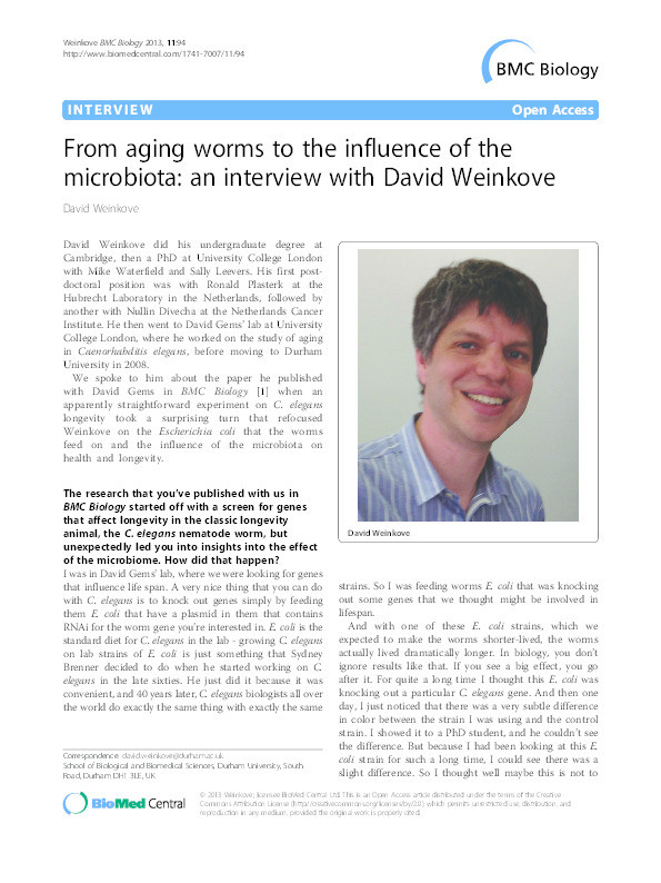 From aging worms to the influence of the microbiota: an interview with David Weinkove Thumbnail