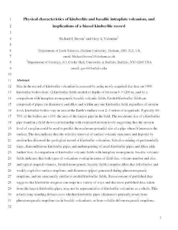 Physical characteristics of kimberlite and basaltic intraplate volcanism and implications of a biased kimberlite record Thumbnail