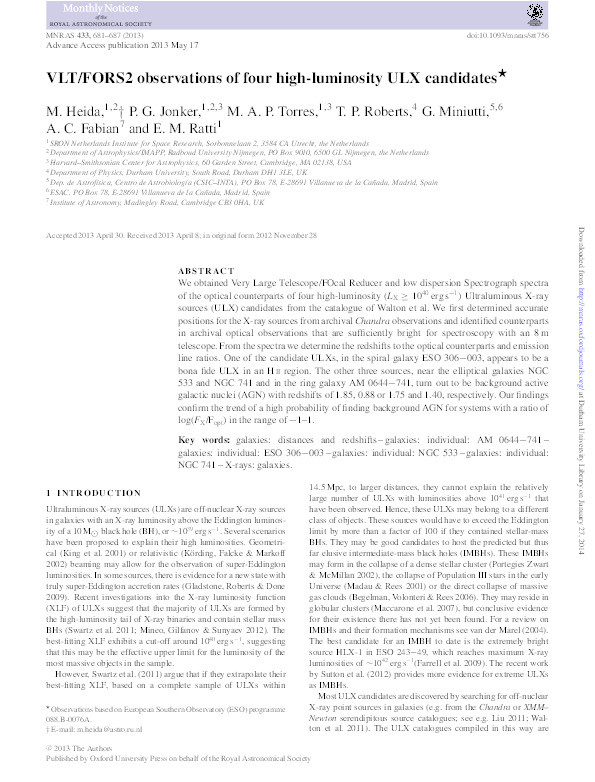 VLT/FORS2 observations of four high-luminosity ULX candidates Thumbnail