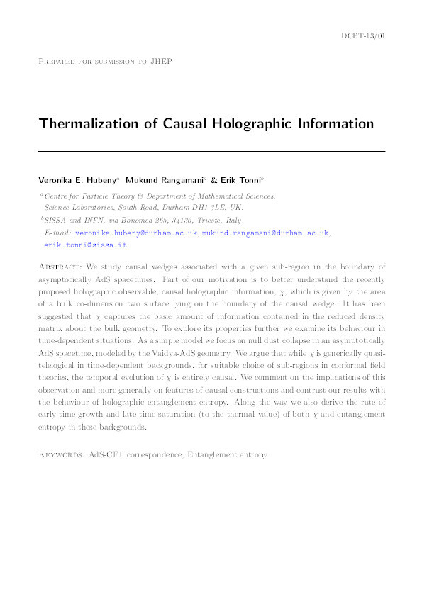 Thermalization of causal holographic information Thumbnail