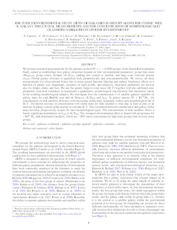 The Zurich Environmental Study (ZENS) of Galaxies in Groups along the Cosmic Web. II. Galaxy Structural Measurements and the Concentration of Morphologically Classified Satellites in Diverse Environments Thumbnail