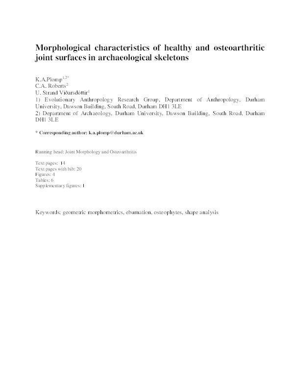 Morphological Characteristics of Healthy and Osteoarthritic Joint Surfaces in Archaeological Skeletons Thumbnail