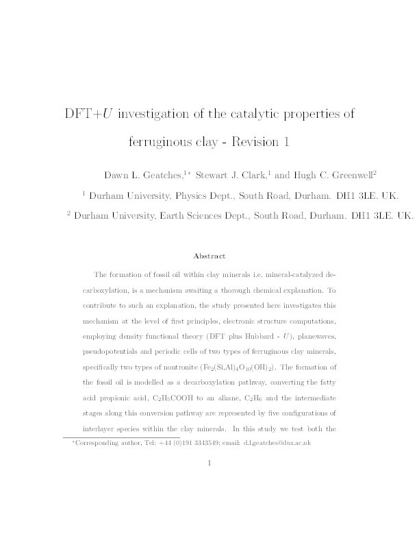 DFT+U investigation of the catalytic properties of ferruginous clay Thumbnail