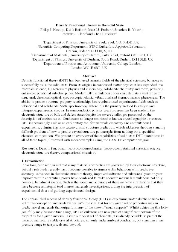 Density functional theory in the solid state Thumbnail