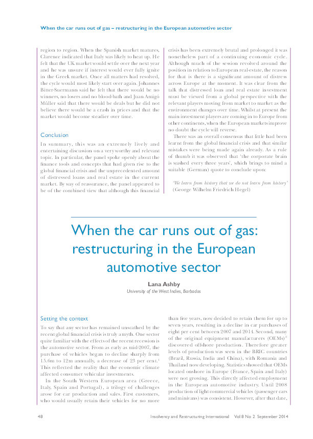 When the car runs out of gas: restructuring in the European automotive sector Thumbnail
