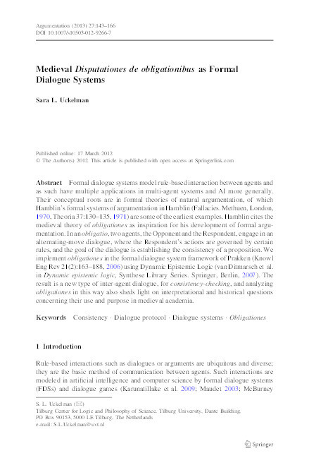 Medieval Disputationes de obligationibus as formal dialogue systems Thumbnail