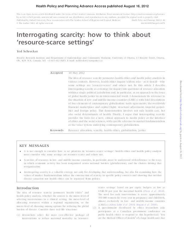 Interrogating scarcity : how to think about ‘resource-scarce settings’ Thumbnail