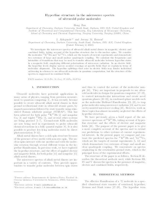 Hyperfine structure in the microwave spectra of ultracold polar molecules Thumbnail