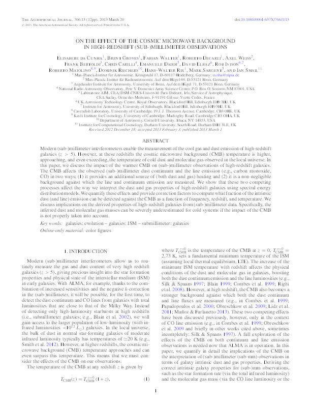 On the Effect of the Cosmic Microwave Background in High-redshift (Sub-)millimeter Observations Thumbnail