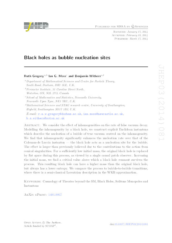 Black holes as bubble nucleation sites Thumbnail