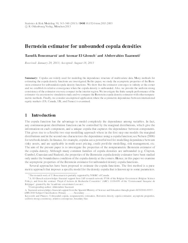 Bernstein estimator for unbounded copula densities Thumbnail
