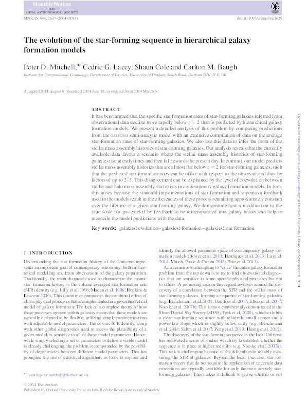 The evolution of the star-forming sequence in hierarchical galaxy formation models Thumbnail