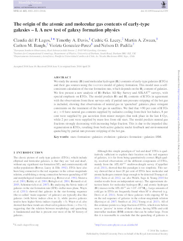 The origin of the atomic and molecular gas contents of early-type galaxies – I. A new test of galaxy formation physics Thumbnail