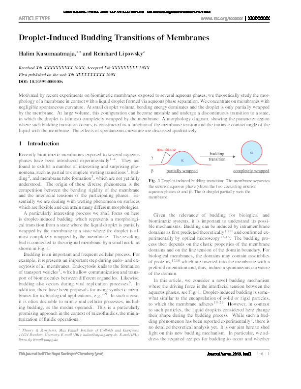 Droplet-induced budding transitions of membranes Thumbnail