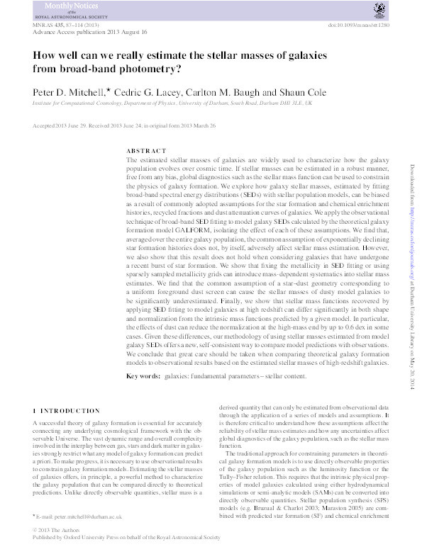 How well can we really estimate the stellar masses of galaxies from broad-band photometry? Thumbnail