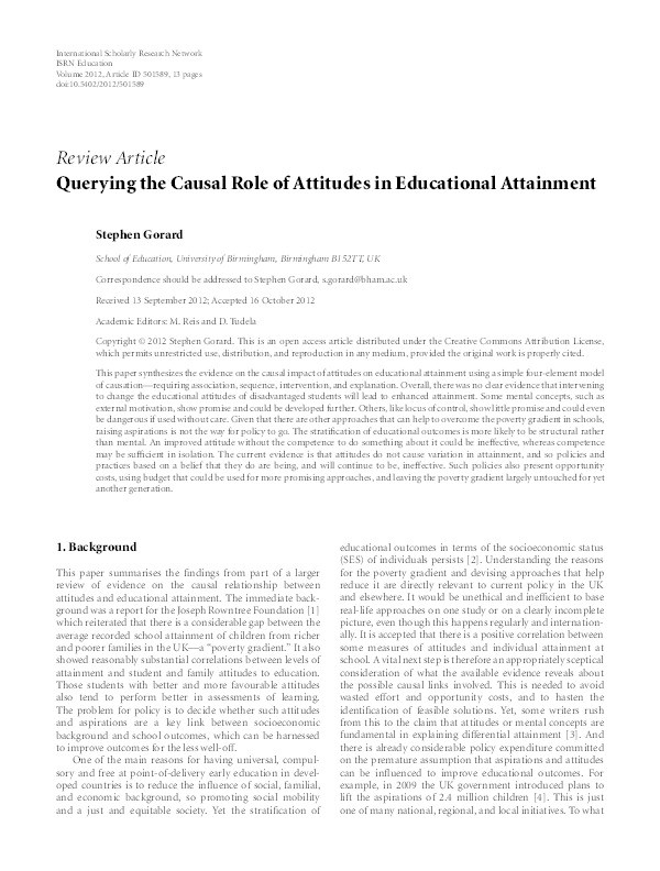 Querying the causal role of attitudes in educational attainment Thumbnail
