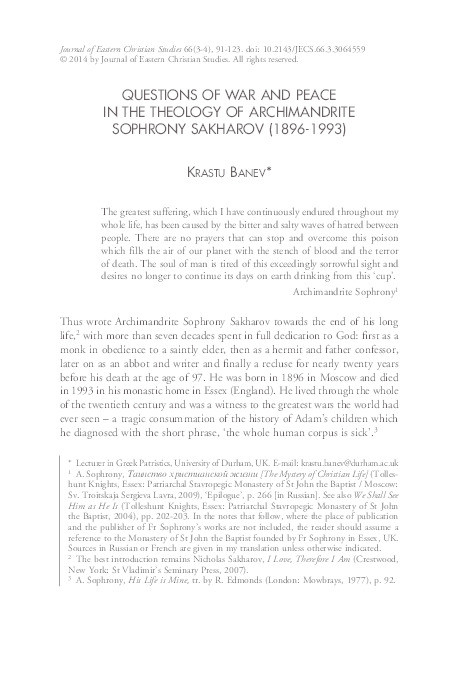 Questions of War and Peace in the theology of Archimandrite Sophrony Sakharov (1896-1993) Thumbnail
