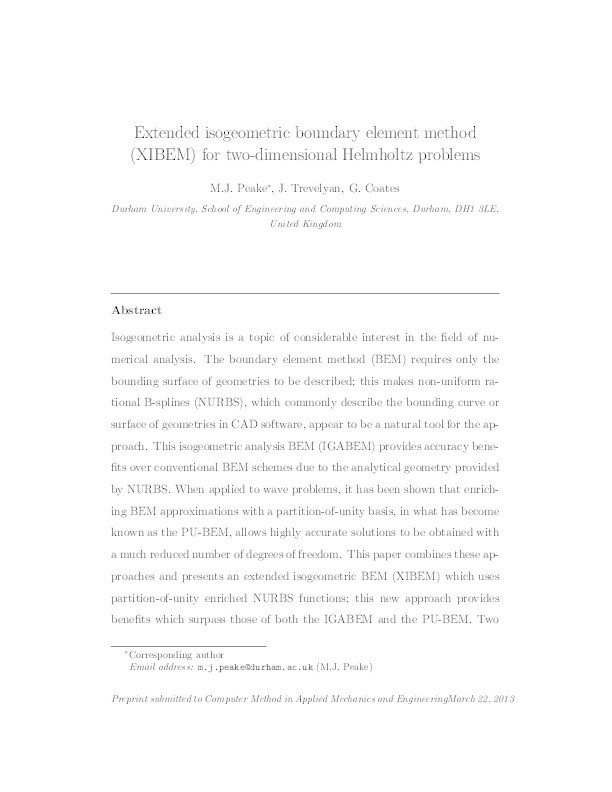 Extended isogeometric boundary element method (XIBEM) for two-dimensional Helmholtz problems Thumbnail
