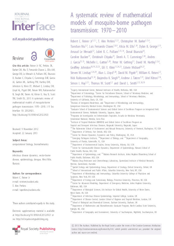 A systematic review of mathematical models of mosquito-borne pathogen transmission: 1970-2010 Thumbnail