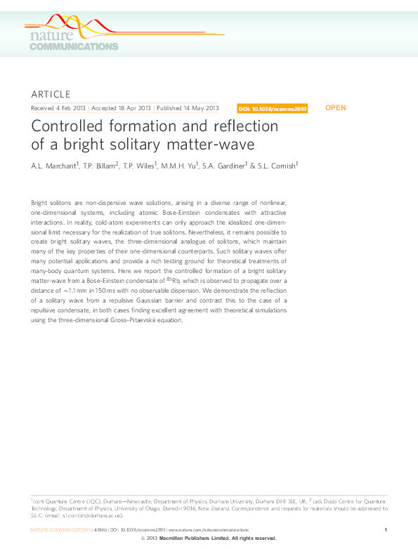 Controlled formation and reflection of a bright solitary matter-wave Thumbnail
